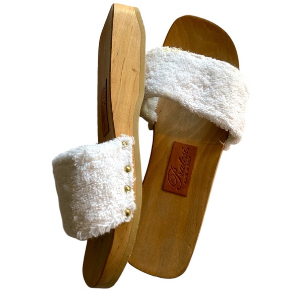 PRATESI Wooden White Terry Clog Slides - Picture 5 of 12